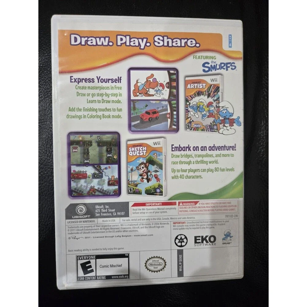 Drawsome Games Nintendo Wii Sketch Quest Artist Smurfs 2-in-1 Disc Case